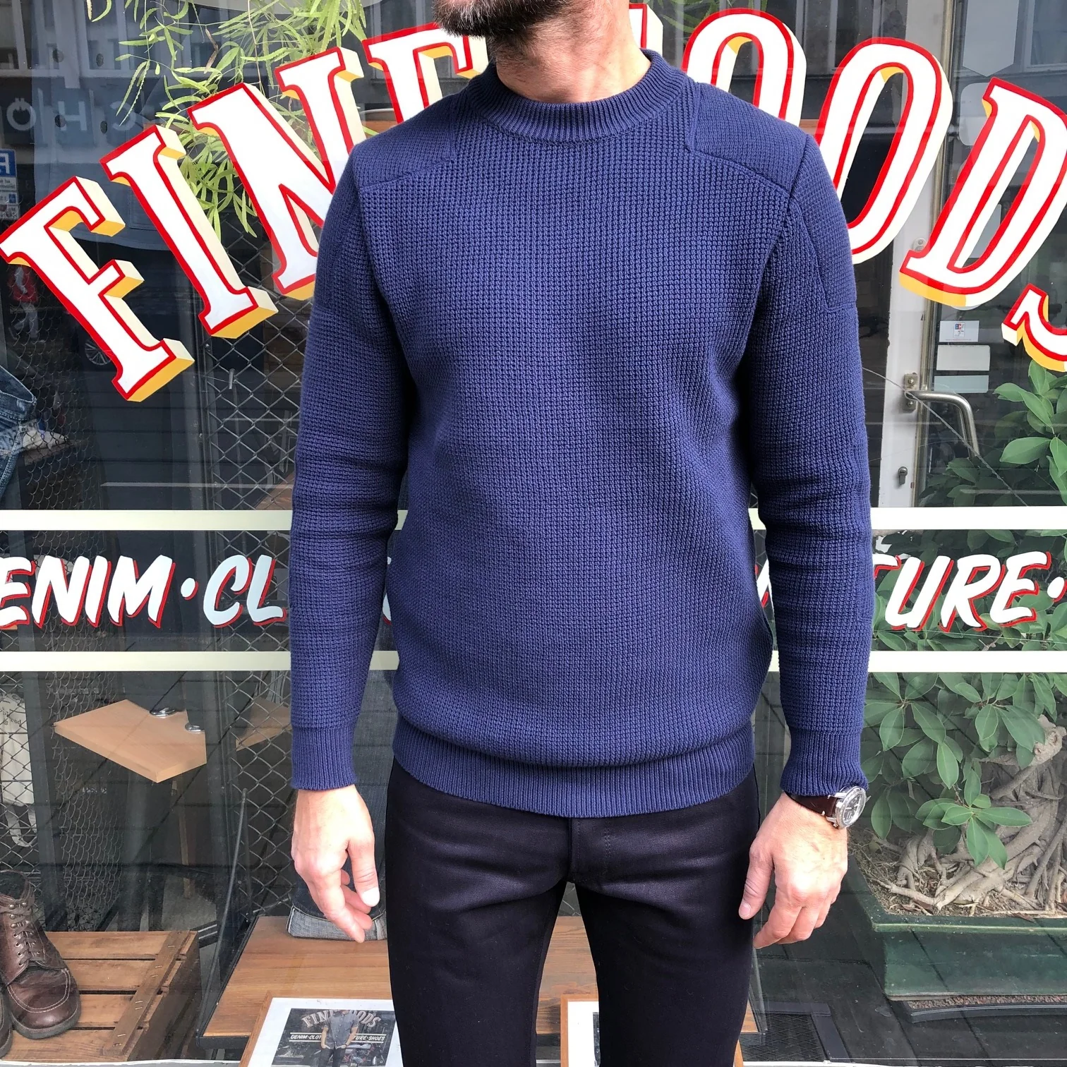 addict clothes | acv-kn01 padded waffle cotton knit ink blue - Image 3