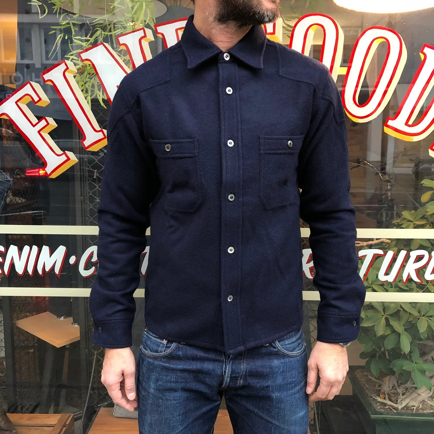 addict clothes | acv-sh01 padded wool shirt navy - Image 3