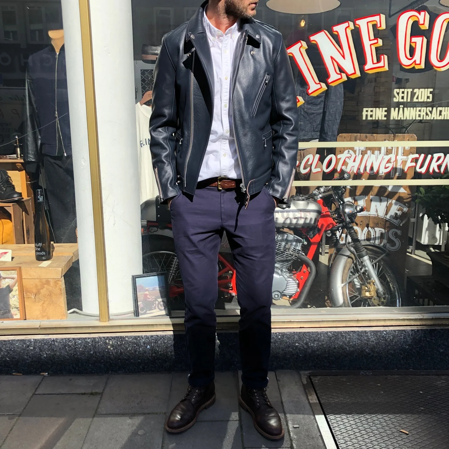 addict clothes for stuf|f | ad-03 navy kip leather british asymmetry jacket - Image 3