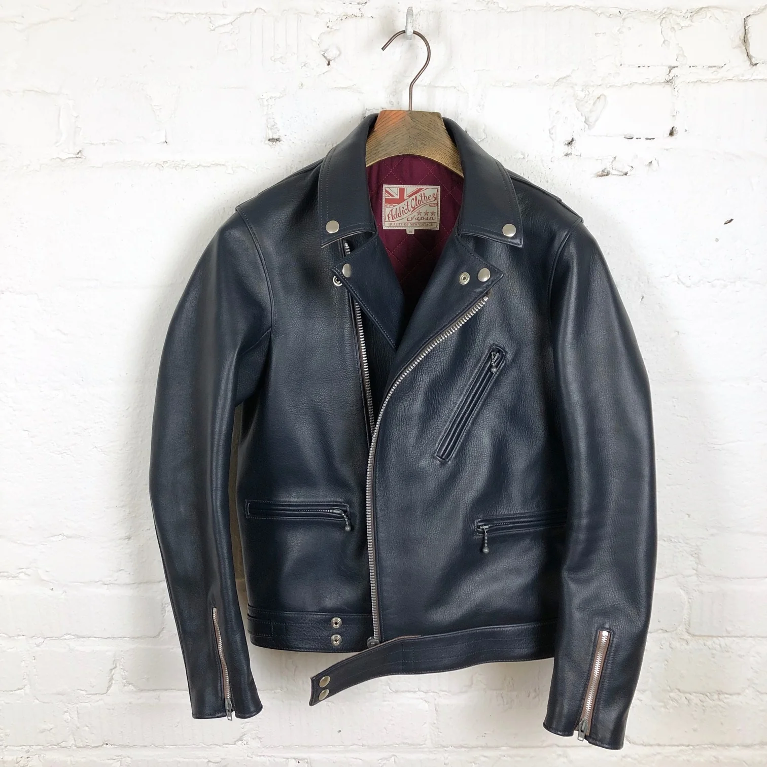 addict clothes for stuf|f | ad-03 navy kip leather british asymmetry jacket - Image 6