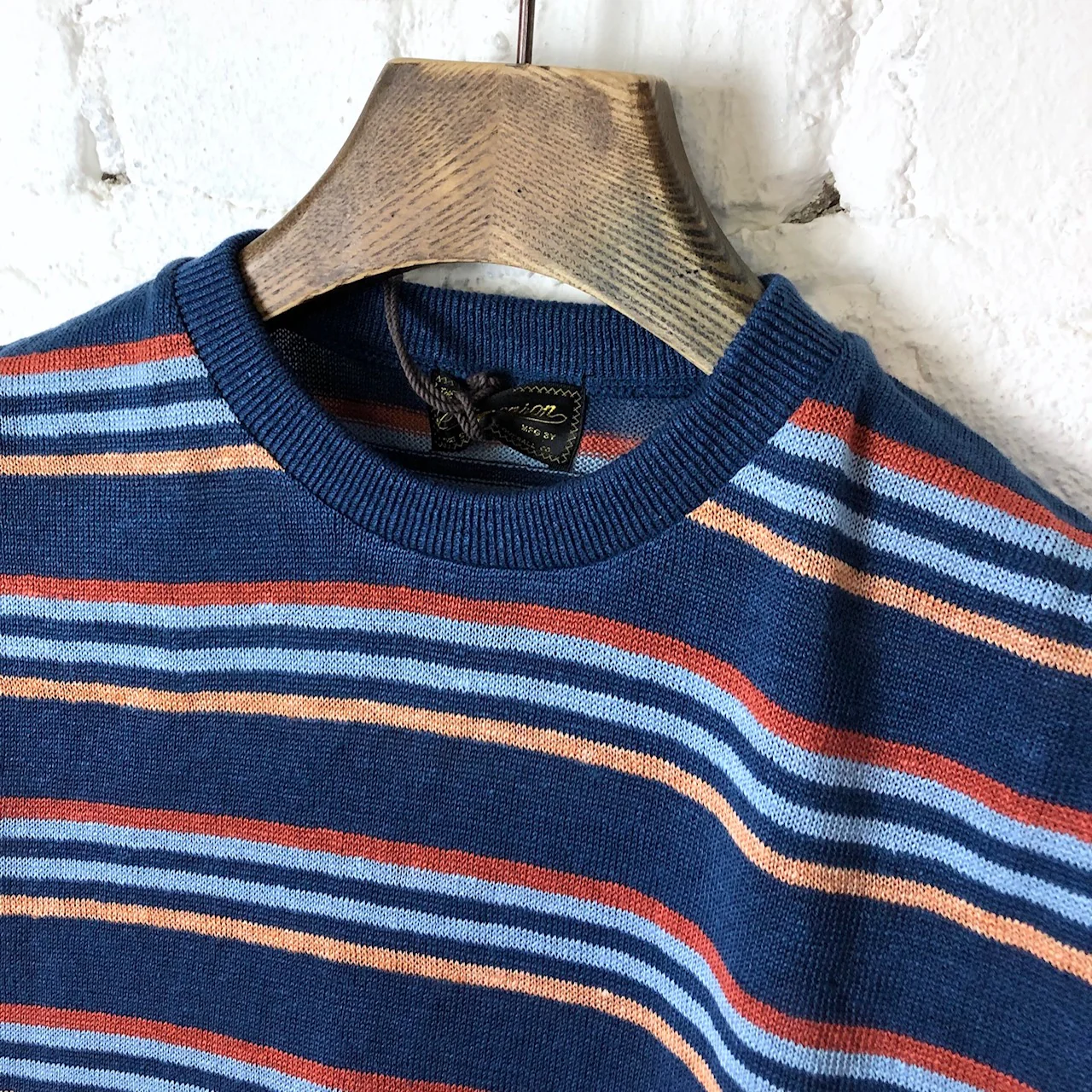 stevenson overall co. | classic bordered linen knit shirt blue - Image 4