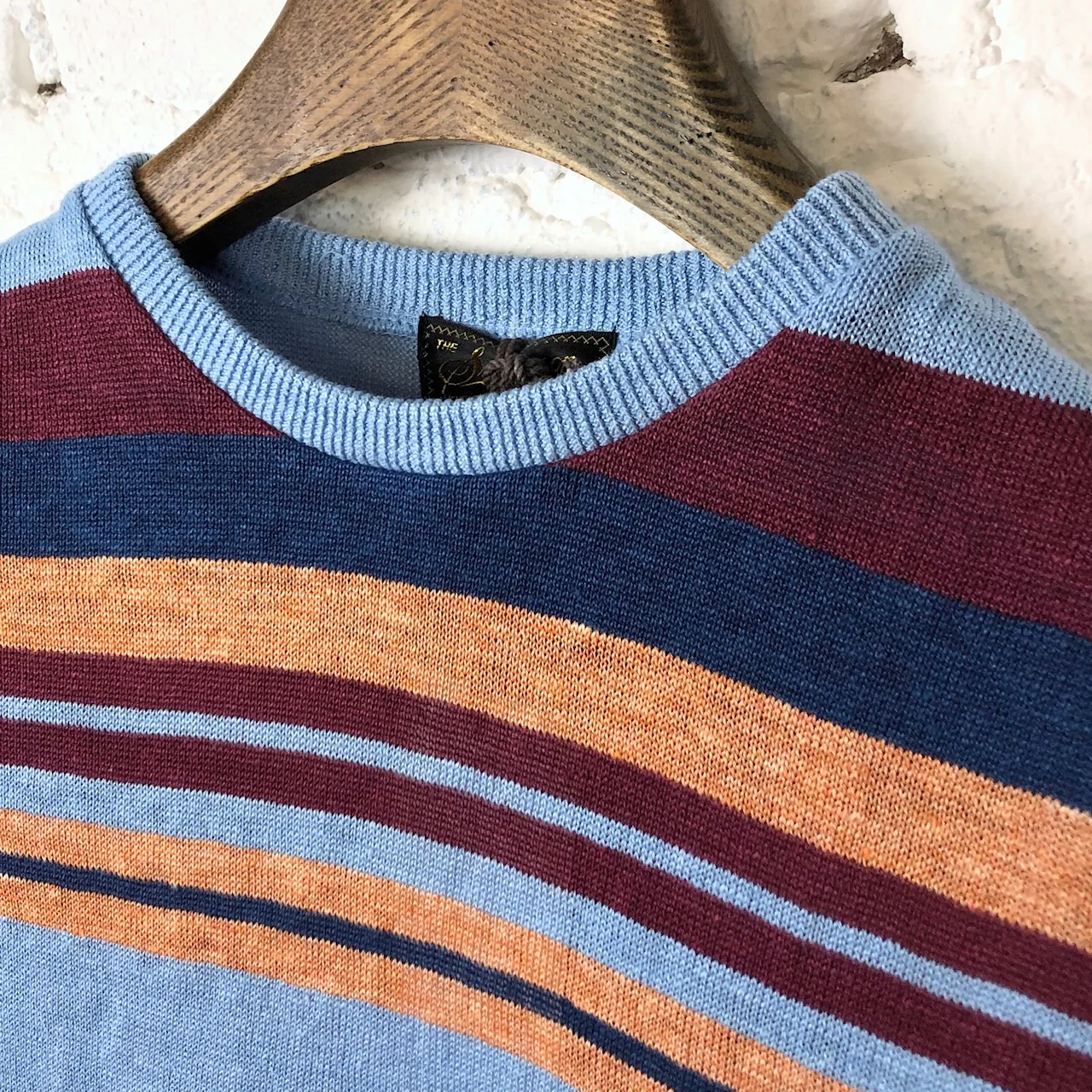 stevenson overall co. | classic bordered linen knit shirt light blue - Image 4