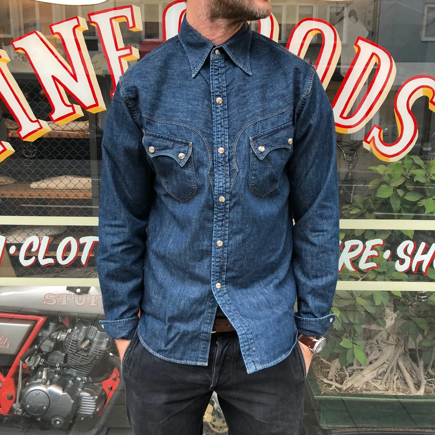 stevenson overall co. | cody denim shirt faded indigo 6.5oz - Image 3