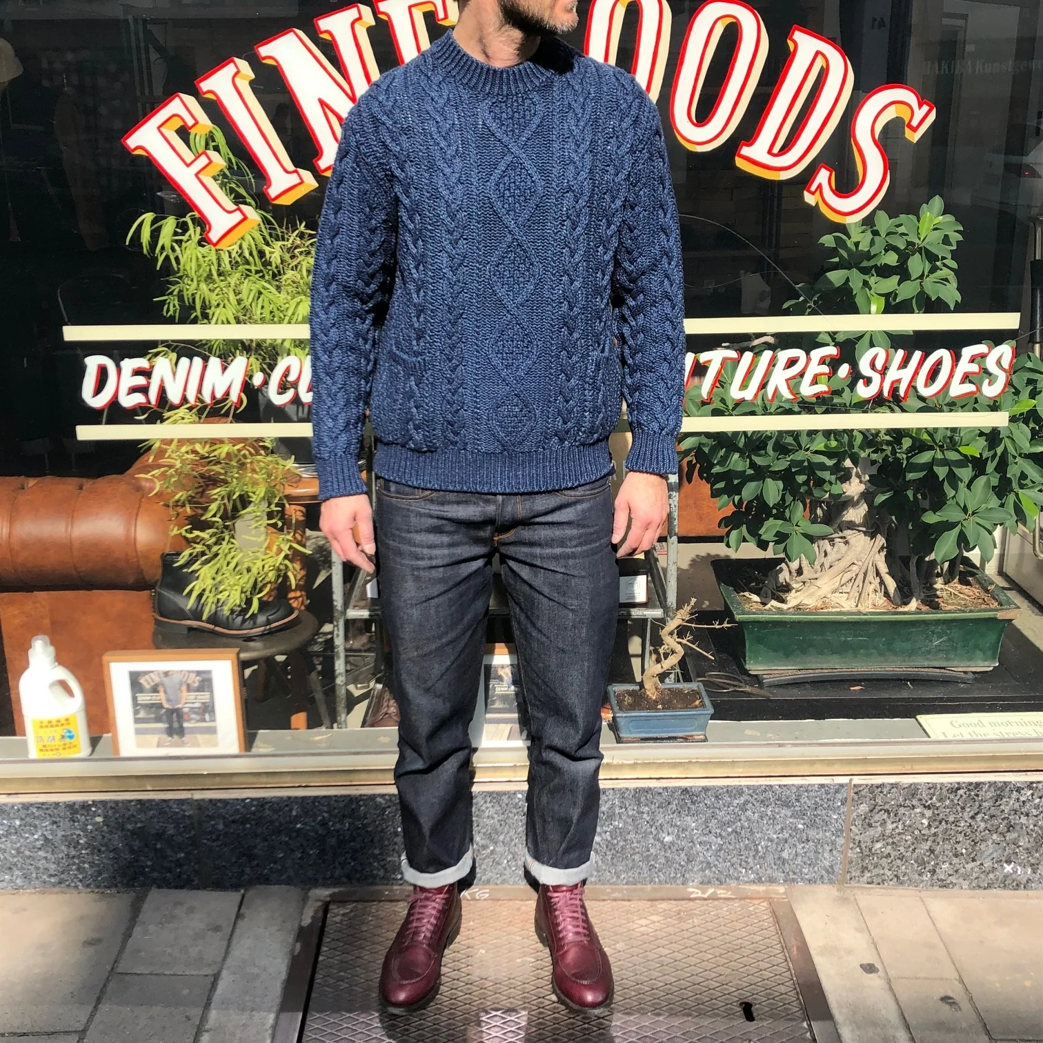 the real mccoy's | indigo aran crewneck sweater - Image 3