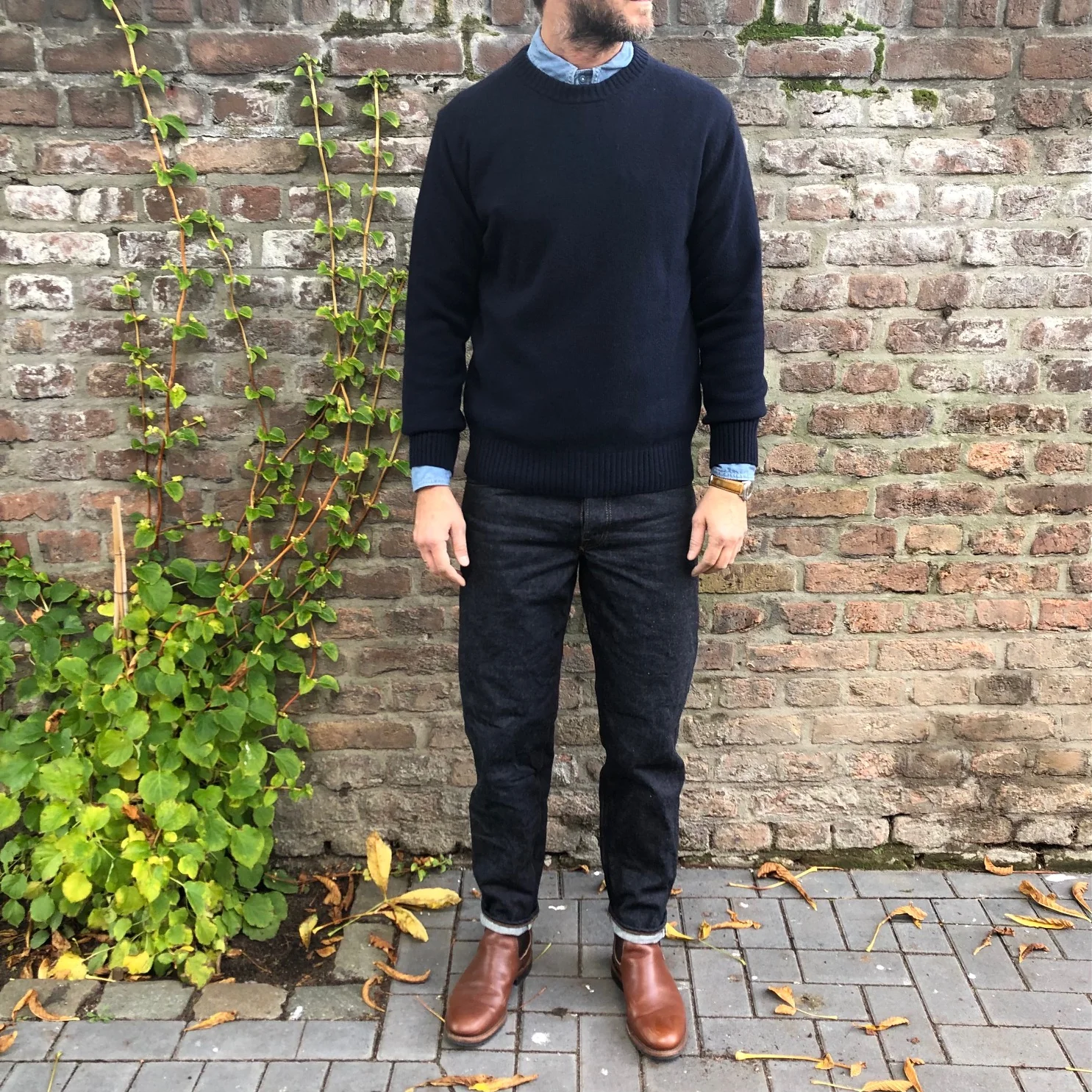 the real mccoy's | wool crewneck sweater navy - Image 3