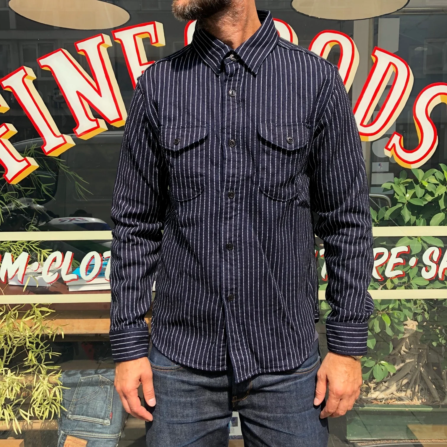 ues | indigo stripe heavy flannel shirt - Image 3